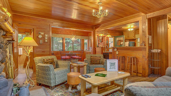 Dream Catcher Cabin-Living room facing dining table