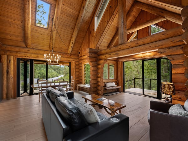 Riverside Retreat Living Room with Sandy River Views