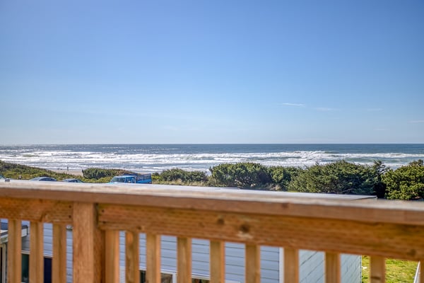Stunning ocean views await from this elevated deck overlooking pristine coastline and rolling waves.