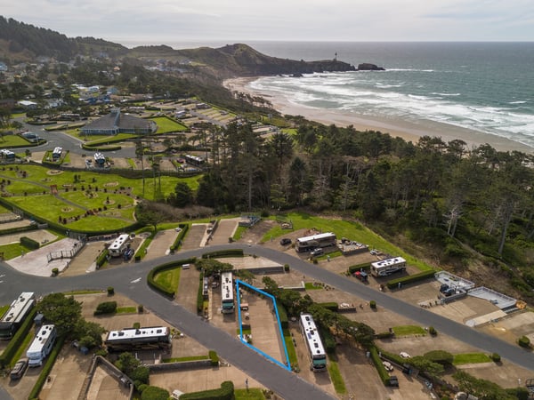Spectacular coastal RV resort with direct beach access and ocean views near scenic lighthouse headland.