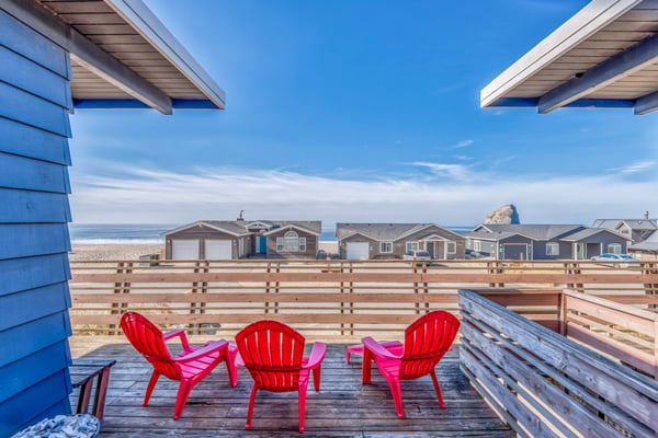 Deck with a beach view