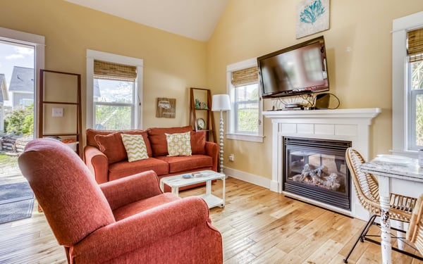 Living room with cozy fireplace