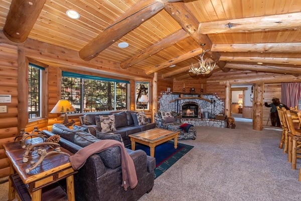 Open Concept Living Room with Wood Burning Fireplace