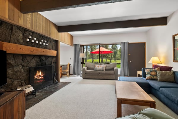 Living room with wood burning stove