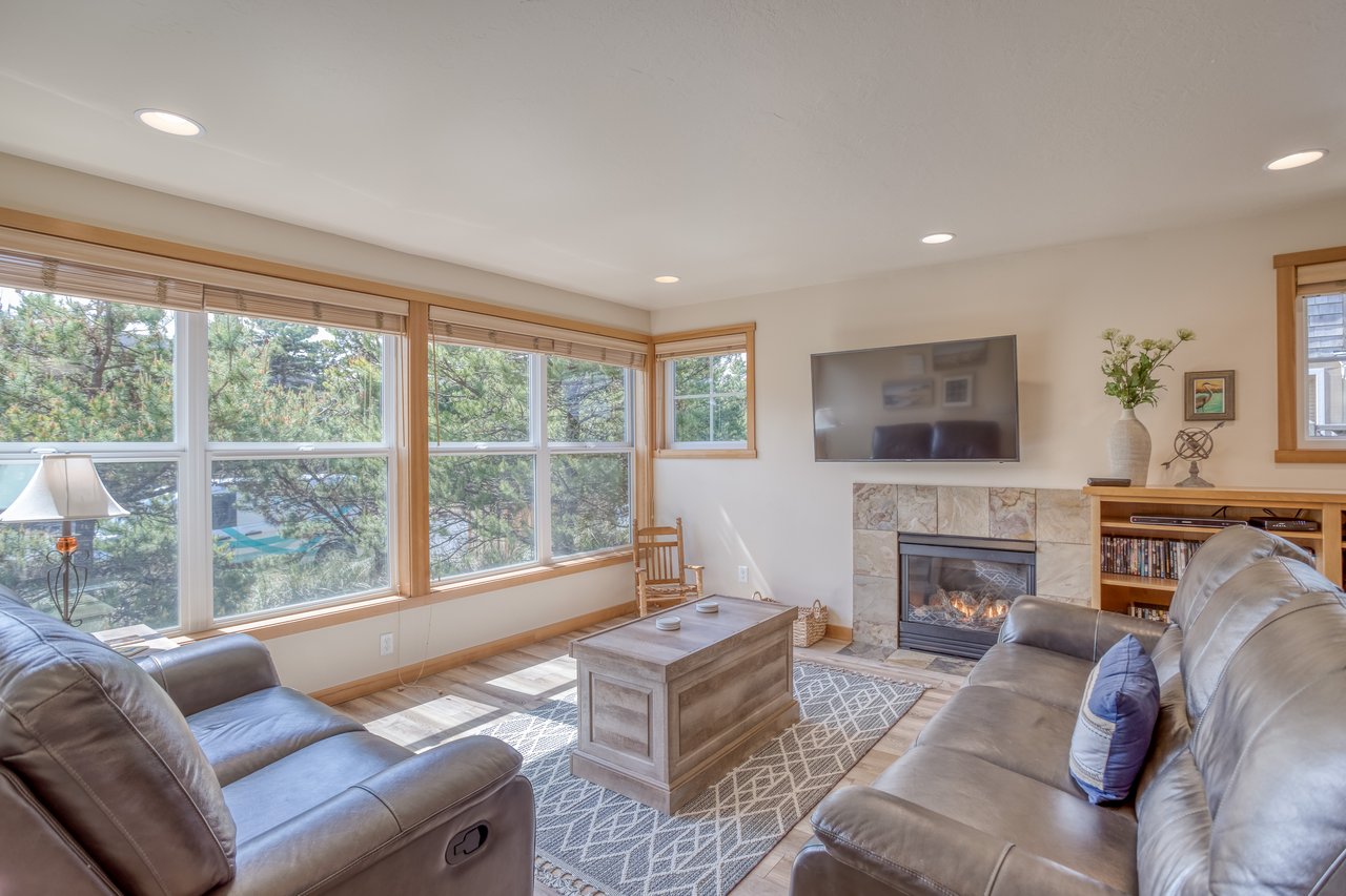 Lavish living room with cozy fireplace