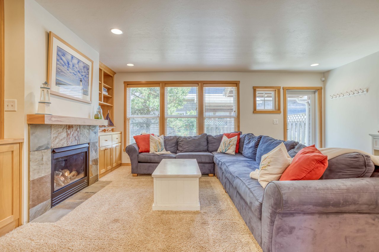 Living room with seating and vibrant accents