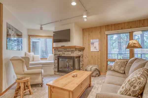 Living room with cozy fireplace