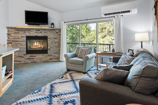 Living room with cozy fireplace