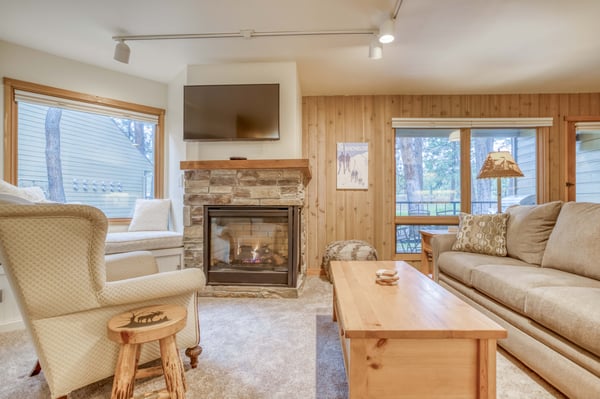 Living room with cozy fireplace